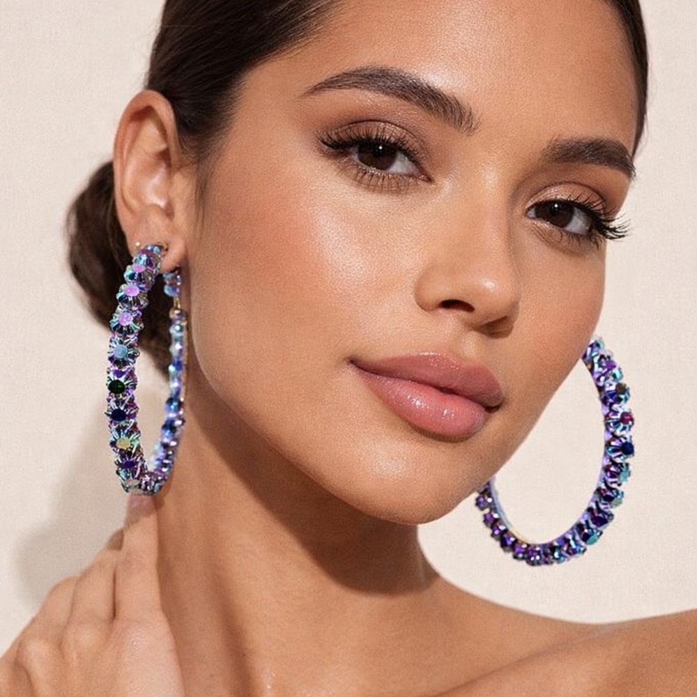 Bijoux Bar Iridescent Crystal Rhinestone Hoop Earrings Statement Sparkly Glam